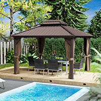 Kozyard Caesar Hardtop Aluminum Gazebo with Galvanized Steel Roof, Mosquito Netting and Privacy Sidewalls