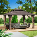 Kozyard Hardtop Gazebo - Permanent Metal Pavilion with Netting and Shaded Curtains for Patio, Backyard, and Deck - Galvanized Steel Outdoor Aluminum Canopy, Double Roof Gazebo