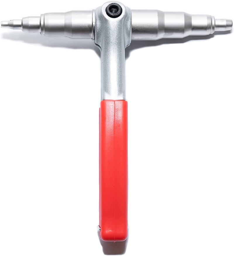 Title: HVAC Flaring Tool with Red Handle
Alt Text: HVAC flaring tool with red handle and dual-head design for pipe flaring in refrigerant systems.
Keywords: HVAC flaring tool, red handle, pipe flaring, refrigerant systems, dual-head tool