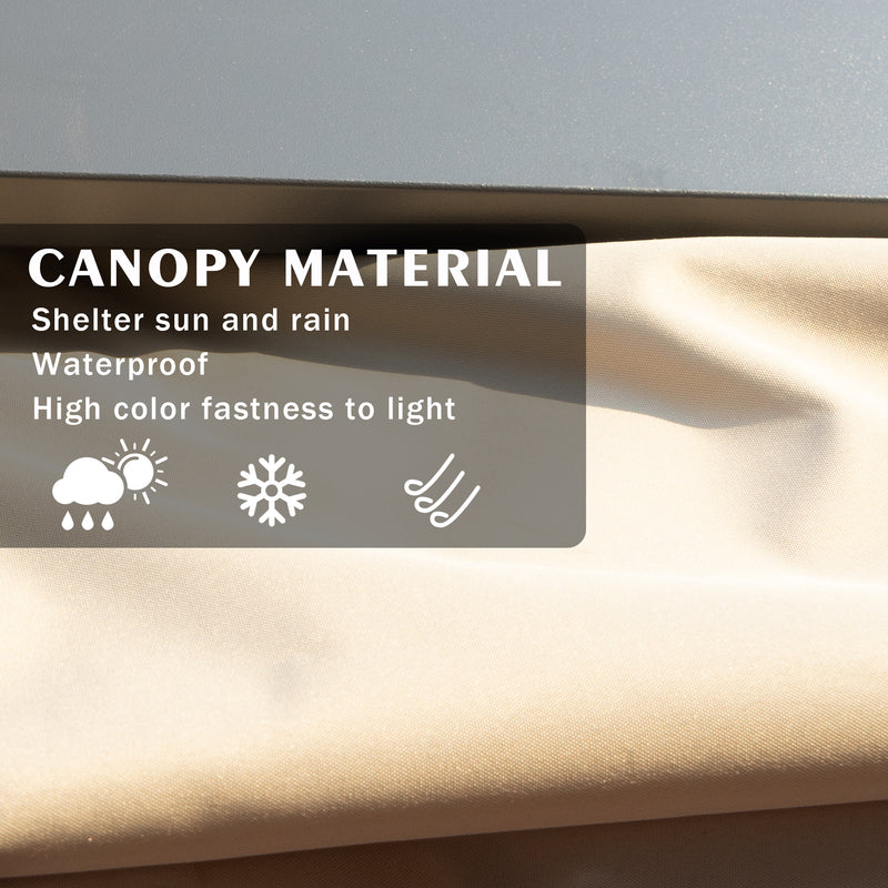 Canopy Material Features
A close - up of a beige canopy material with text highlighting its features: "Shelter sun and rain", "Waterproof", and "High color fastness to light", accompanied by relevant icons. Keywords: canopy material, waterproof, sun and rain protection
