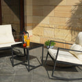 Relaxing Outdoor Rocking Chair Set
alt text：A serene outdoor setup with two rocking chairs featuring white cushions, a small black table with refreshing drinks, set against a stone wall with greenery. Ideal for outdoor relaxation. Keywords: outdoor rocking chairs, patio set, stone wall decor