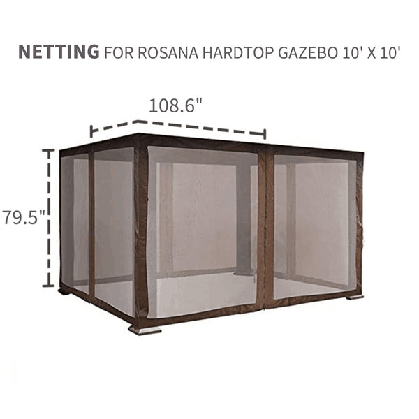 Mosquito Netting for 10' x 10' Rosana Hardtop Gazebo
Mosquito netting designed for a 10' x 10' Rosana hardtop gazebo, with dimensions of 108.6"in width and 79.5" in height. Keywords: gazebo netting, hardtop gazebo, mosquito netting