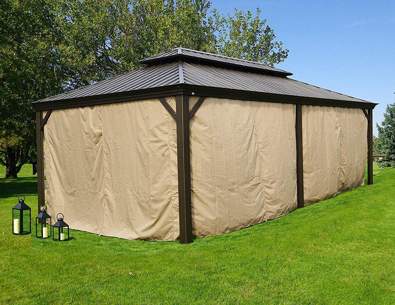 Kozyard Alexander 12' X 20' Hardtop Gazebo, Aluminum Metal Gazebo with Galvanized Steel Double Roof Canopy, Curtain and Netting, Permanent Gazebo Pavilion for Patio, Backyard, Deck, Lawn (Brown)