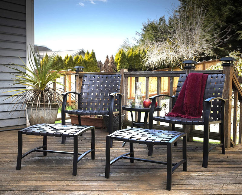 Kozyard OLIVIA5 Piece Leather-Ware Outdoor Patio Conversation Set with 2 Chairs 2 Ottomans and Glass Coffee Table for Patio, Deck, Porch, Poolside Conversation or Drinks