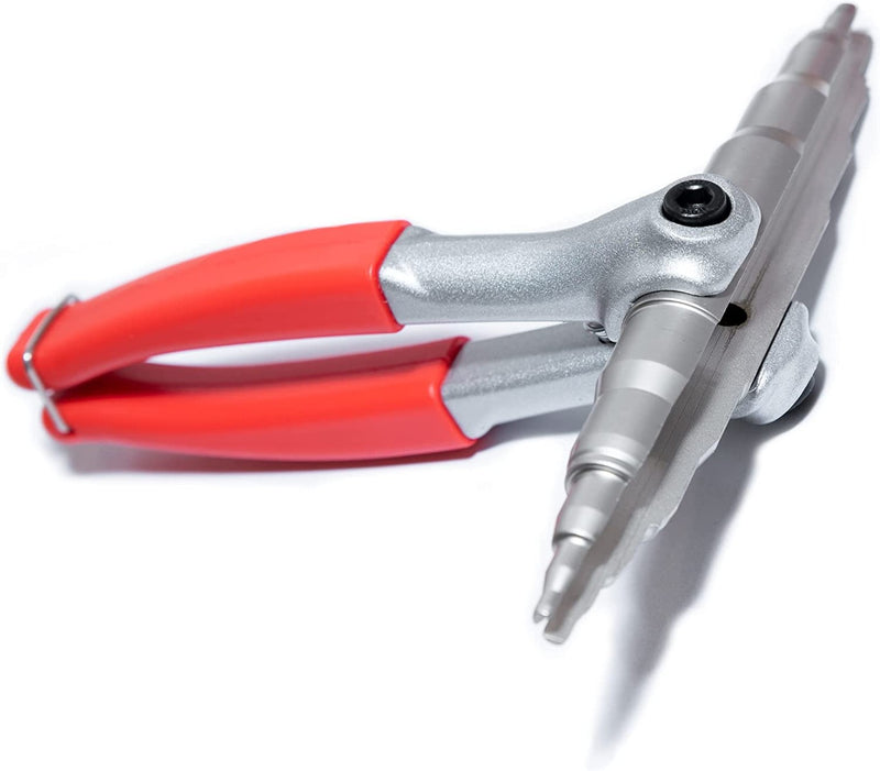 Title: HVAC Flaring Tool with Red Handles
Alt Text: HVAC flaring tool with red handles and adjustable head for pipe flaring in refrigerant systems.
Keywords: HVAC flaring tool, red handles, pipe flaring, refrigerant systems, adjustable head