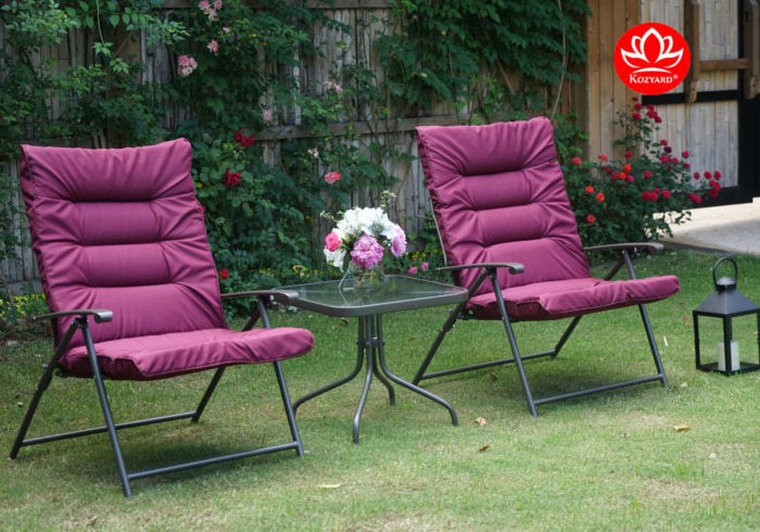 Kozyard Elsa 3 Pieces Outdoor Patio Furniture Padded Folding Sets for Yard, Patio, Deck or Backyard