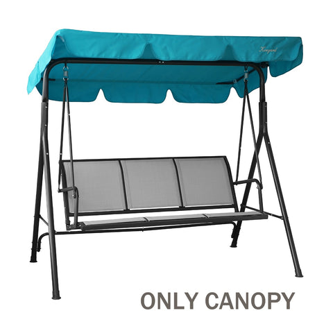 A blue-colored canopy is mounted above a swing chair with a metal frame. The canopy provides shade, and the text below indicates that only the canopy is being featured, not the entire swing chair.
Blue Canopy for Swing Chair (Frame Not Included).
swing chair, blue canopy, outdoor canopy, shade cover.

