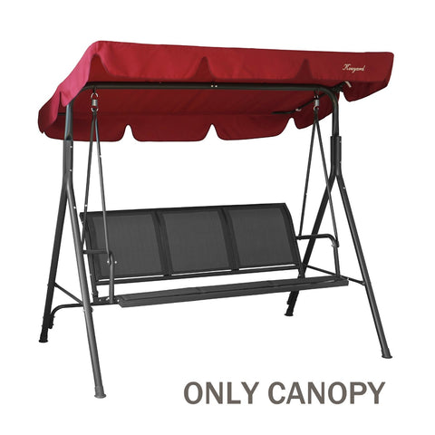 A red-colored canopy is mounted above a swing chair with a metal frame. The canopy provides shade, and the text below indicates that only the canopy is being featured, not the entire swing chair.
Red Canopy for Swing Chair (Frame Not Included).
swing chair, red canopy, outdoor canopy, shade cover.