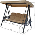 Tan Outdoor Swing Bench Dimensions
A tan outdoor swing bench with labeled dimensions, including overall height (68.11"), length (77.56"), and other measurements. Ideal for understanding the size and fit in various outdoor spaces.
