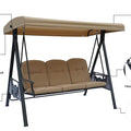 Tan Outdoor Swing Bench - Feature Highlights
An illustrated breakdown of a tan outdoor swing bench, highlighting key features such as an adjustable canopy, waterproof top roof, strong stainless spring hook, heavy-duty steel frame, foldable side table, and non-slip foot mat. Ideal for showcasing its functionality and durability.