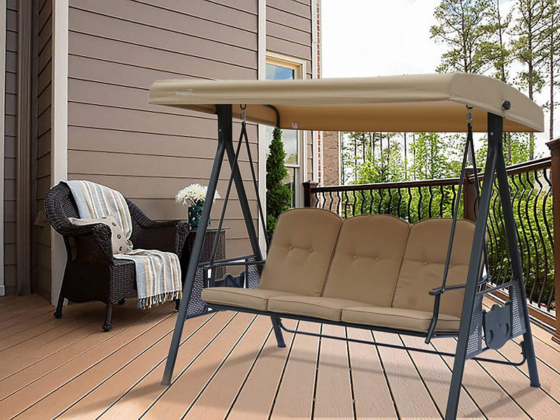 Kozyard Herbert 3 Person Outdoor Duluxe Patio Swing with Thick Comfortable Cushion,(3 Color Options)