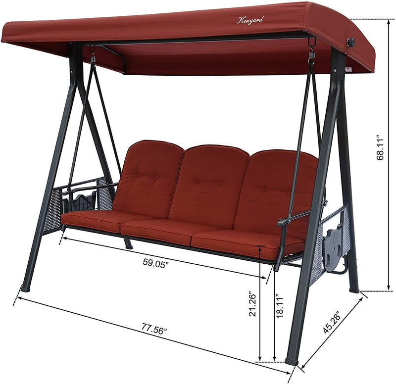Kozyard Herbert 3 Person Outdoor Duluxe Patio Swing with Thick Comfortable Cushion,(3 Color Options)
