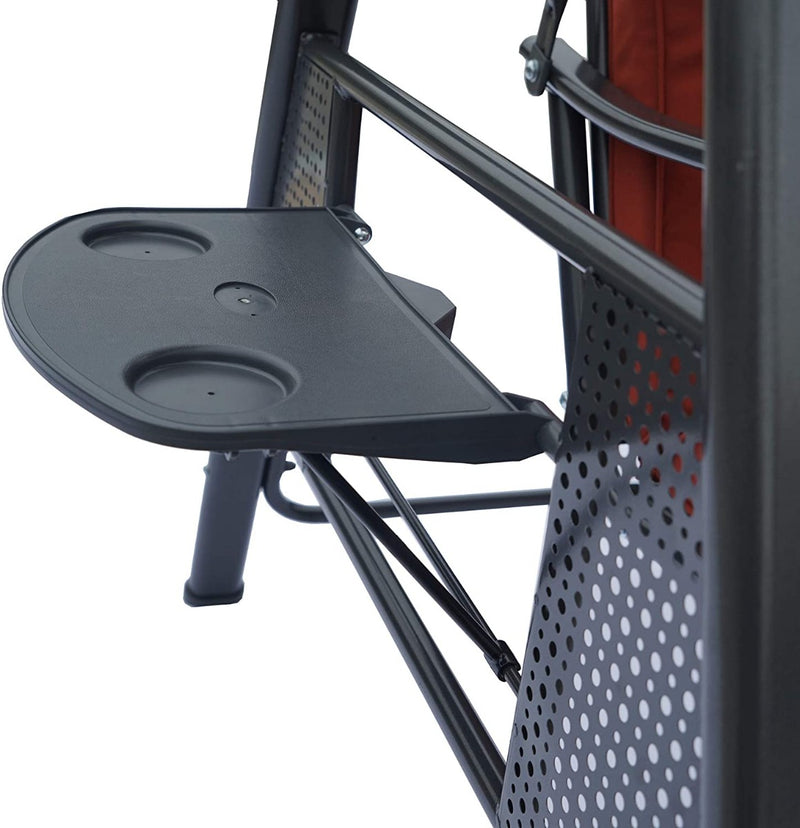 Foldable Side Table with Cup Holders on Outdoor Swing Bench
A close - up view of the foldable side table with cup holders on an outdoor swing bench. Ideal for highlighting the convenient and practical design feature for placing drinks and small items.
