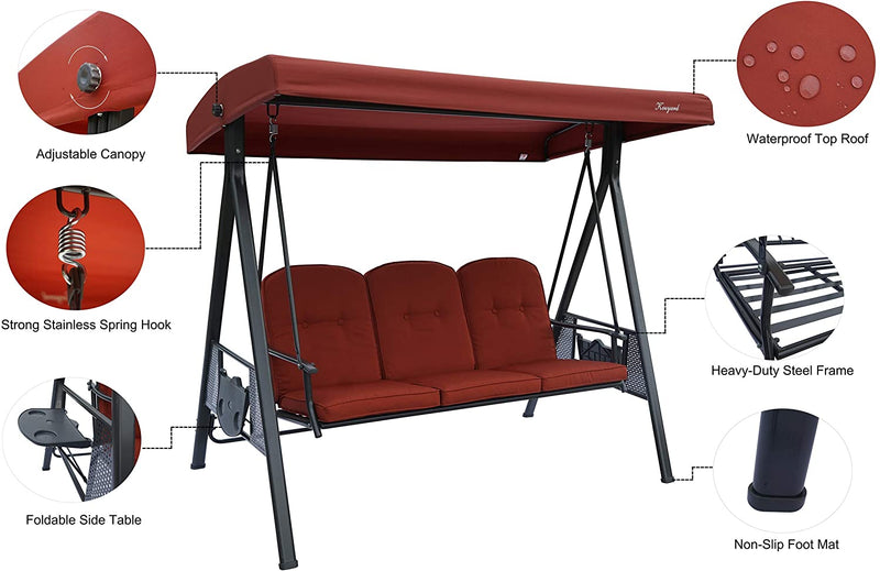 Kozyard Herbert 3 Person Outdoor Duluxe Patio Swing with Thick Comfortable Cushion,(3 Color Options)