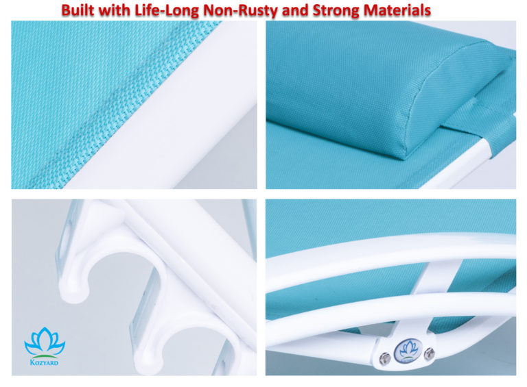 KOZYARD Outdoor Lounge Chair Material Details
alt text：Close - up images showcasing the materials of KOZYARD outdoor lounge chairs, highlighting their non - rusty and sturdy features. Keywords: KOZYARD, lounge chair materials, non - rusty, strong
