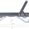 A technical diagram of a modern outdoor lounge bed with key dimensions labeled. The lounge bed features a gray fabric surface and a light - gray frame. Dimensions such as 22.8", 12", 66", 77", and 37.2" are marked, indicating various parts of the structure.Outdoor Lounge Bed: Dimension Diagram. outdoor lounge bed, lounge bed dimensions, adjustable backrest, modern design.