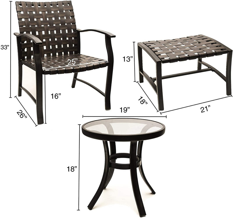 Kozyard OLIVIA5 Piece Leather-Ware Outdoor Patio Conversation Set with 2 Chairs 2 Ottomans and Glass Coffee Table for Patio, Deck, Porch, Poolside Conversation or Drinks