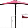 Technical drawing of a red-colored outdoor half-side sunshade umbrella. The drawing shows the umbrella in both fully-open and tilted positions, with key dimensions marked, such as 104.3", 92.9", 43.3", and 53.1", indicating the width, height, and other measurements of the umbrella structure.
Red Outdoor Half-Side Sunshade Umbrella: Dimension Diagram.
red outdoor half-side sunshade umbrella, umbrella dimensions, canopy width, pole height, tilted position

