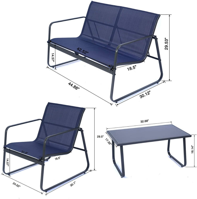 Kozyard Sofia 4 Pieces Patio/Outdoor Conversation Set with Strong Powder Coated Metal Frame, Breathable Textilence, Includes One Love Seat, Two Chairs and One Table (2 Color Options)