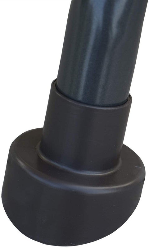 A close - up image of the black rubber foot of an outdoor hammock's metal frame. The foot is designed to provide stability and protect the surface underneath.Black Rubber Foot for Outdoor Hammock Frame. outdoor hammock, hammock frame, rubber foot, stability.