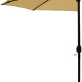 A beige - colored outdoor half - side sunshade umbrella with a black pole. The umbrella is tilted, showcasing its canopy and the adjustment mechanism on the pole. Outdoor Beige Half - Side Sunshade Umbrella. outdoor half - side sunshade umbrella, beige canopy, black pole, sun protection.