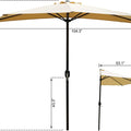 Technical drawing of a beige - colored outdoor half - side sunshade umbrella. The drawing shows the umbrella in both fully - open and tilted positions, with key dimensions marked, such as 104.3", 92.9", 43.3", and 53.1", indicating the width, height, and other measurements of the umbrella structure.Beige Outdoor Half - Side Sunshade Umbrella: Dimension Diagram. beige outdoor half - side sunshade umbrella, umbrella dimensions, canopy width, pole height, tilted position
