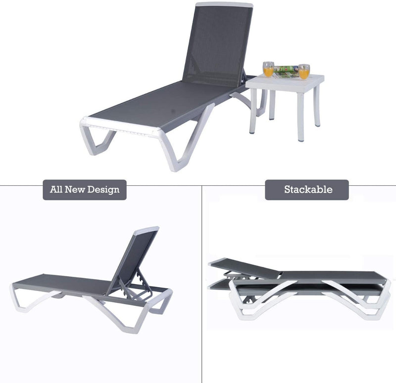 Kozyard Alan Full Flat Alumium and Polypropylene Resin Legs Patio Reclining Adustable Chaise Lounge with Sunbathing Textilence, 5 Adjustable Position