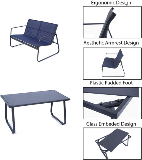 Kozyard Sofia 4 Pieces Patio/Outdoor Conversation Set, Strong Powder Coated Metal Frame, Breathable Textilence