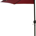 A red-colored outdoor half-side sunshade umbrella with a black pole. The umbrella is tilted, showcasing its canopy and the adjustment mechanism on the pole.
Outdoor Red Half-Side Sunshade Umbrella.
outdoor half-side sunshade umbrella, red canopy, black pole, sun protection