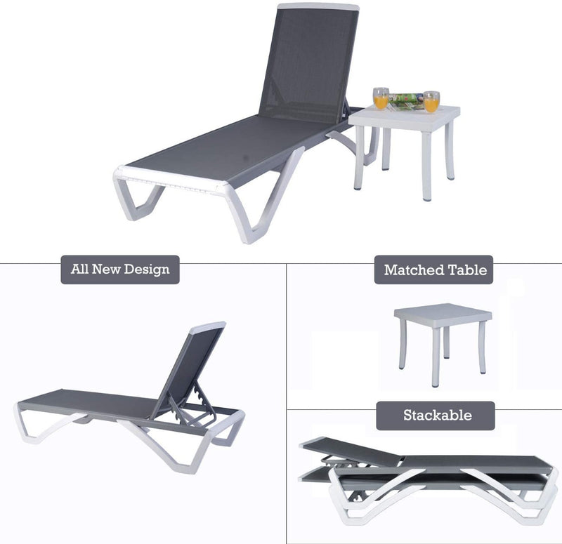 Kozyard Alan Full Flat Alumium and Polypropylene Resin Legs Patio Reclining Adustable Chaise Lounge with Sunbathing Textilence, 5 Adjustable Position