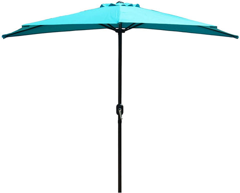 A blue-colored outdoor full-sized umbrella with a black pole. The umbrella is fully open, showcasing its wide canopy and the mechanism on the pole for operation.
Elegant Outdoor Blue-Colored Sunshade Umbrella.
outdoor sunshade umbrella, blue-colored canopy, black pole, patio umbrella