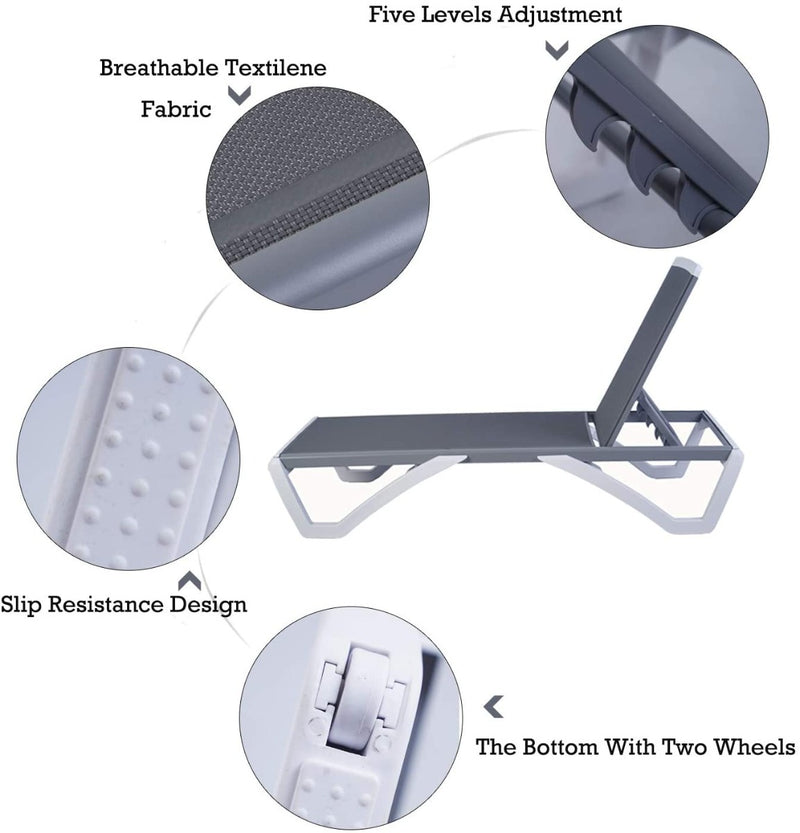 Kozyard Alan Full Flat Alumium and Polypropylene Resin Legs Patio Reclinging Adustable Chaise Lounge with Sunbathing Textilence, 5 Adjustable Position