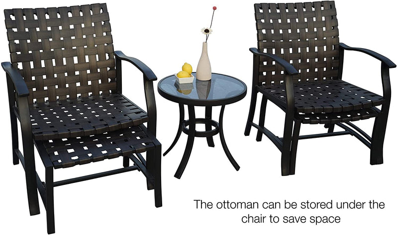 Kozyard OLIVIA5 Piece Leather-Ware Outdoor Patio Conversation Set with 2 Chairs 2 Ottomans and Glass Coffee Table for Patio, Deck, Porch, Poolside Conversation or Drinks