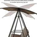 A two - person outdoor swing chair features an adjustable canopy that offers extensive sun protection throughout the day. The sturdy metal frame supports the canopy, which can be positioned to shield users from the sun's rays, enhancing comfort during outdoor relaxation. Two - Person Swing Chair with Adjustable Sun - Shielding Canopy. two - person swing chair, adjustable canopy, sun protection, outdoor relaxation, metal frame.

