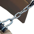 A close - up view of a shiny stainless steel chain used in an outdoor hammock. The chain is part of the structural support, connecting the fabric of the hammock to its frame.Stainless Steel Chain for Outdoor Hammock Support. outdoor hammock, stainless steel chain, hammock support, durable chain.