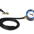 Tire Pressure Gauge with Flexible Hose and Accessories. Auto Tire Pressure Gauge with Black Hose and Brass Fittings. Tire Pressure Gauge: Essential Auto Tool. Accurate Tire Pressure Gauge with Accessories. tire pressure gauge, auto pressure gauge, flexible hose, brass fittings, tire pressure measurement, car maintenance tool.