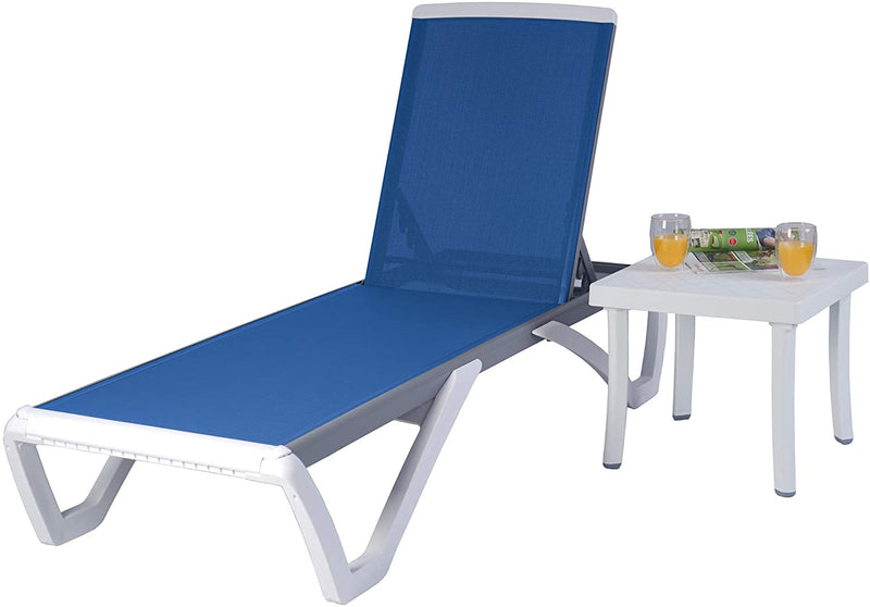 Kozyard Alan Full Flat Alumium and Polypropylene Resin Legs Patio Reclining Adustable Chaise Lounge with Sunbathing Textilence, 5 Adjustable Position