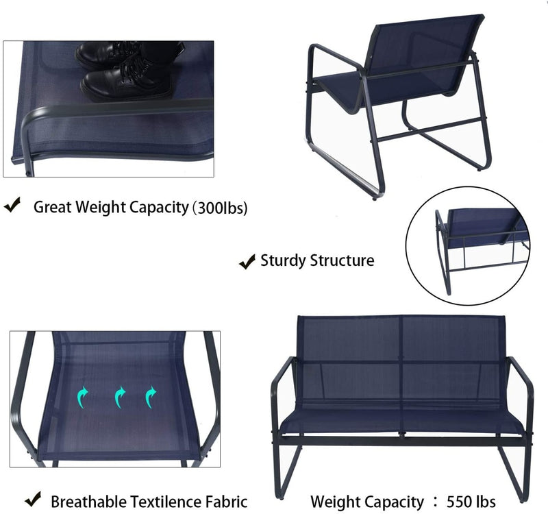 Kozyard Sofia 4 Pieces Patio/Outdoor Conversation Set with Strong Powder Coated Metal Frame, Breathable Textilence, Includes One Love Seat, Two Chairs and One Table (2 Color Options)