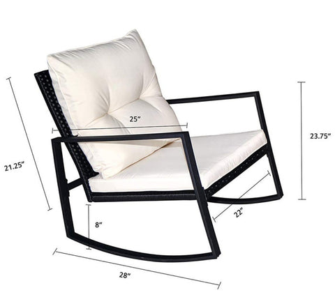 Dimensions of a Rocking Chair with Cushion
alt text：A diagram showing the measurements of a rocking chair, including seat dimensions and overall height, with a plush cushion. Keywords: rocking chair dimensions, outdoor furniture measurements