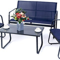 Outdoor Patio Furniture Set
A set of outdoor patio furniture including two chairs, a loveseat, and a glass - topped coffee table, decorated with flowers and cups. Keywords: outdoor furniture set, patio furniture, glass coffee table
