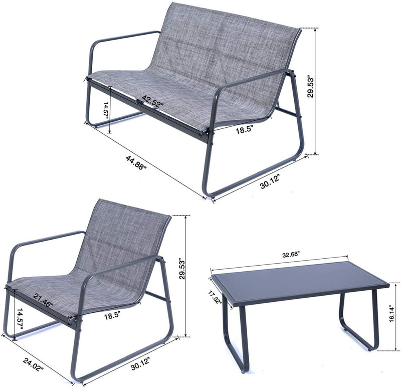 Kozyard Sofia 4 Pieces Patio/Outdoor Conversation Set with Strong Powder Coated Metal Frame, Breathable Textilence, Includes One Love Seat, Two Chairs and One Table (2 Color Options)