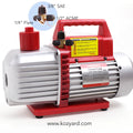 Title: Kozyvacu TA350 Vacuum Pump with SAE and ACME Fittings
Alt Text: Kozyvacu TA350 Vacuum Pump with red handle, 3/8" SAE, 1/4" Flare, and 1/2" ACME fittings for HVAC systems.
Keywords: Kozyvacu, TA350, vacuum pump, HVAC, SAE fittings, ACME fittings, refrigerant tool