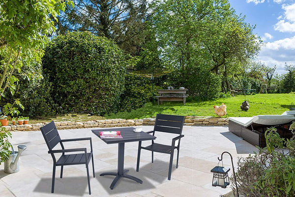 KOZYARD Black Outdoor Bistro Set in Garden Setting
A KOZYARD black outdoor bistro set with two chairs and a square table, placed in a garden patio. Ideal for outdoor relaxation and casual dining. Keywords: KOZYARD, black outdoor bistro set, garden patio