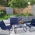 Outdoor Patio Furniture Set in Garden Setting
A stylish outdoor patio furniture set with two chairs, a loveseat, and a glass - topped coffee table, placed in a landscaped garden with plants, trees, and water features. Keywords: outdoor furniture set, patio seating, garden decor