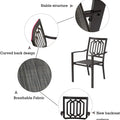 Title: Black Patio Chair with Breathable Fabric and Curved Back
Alt Text: Black patio chair with breathable fabric, curved back design, and geometric backrest pattern, featuring text "Stable structure," "Curved back design," "Breathable fabric," and "New backrest pattern."
Keywords: black patio chair, breathable fabric, curved back, geometric backrest, outdoor seating, modern design, stable structure