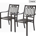 Title: Black Geometric Backrest Patio Chairs 2-Pack
Alt Text: Two black patio chairs with geometric backrests and text "2 PACK" in the corner, isolated on a white background.
Keywords: black patio chairs, geometric backrest, 2-pack outdoor seating, modern design, garden furniture, durable frame, stylish chairs