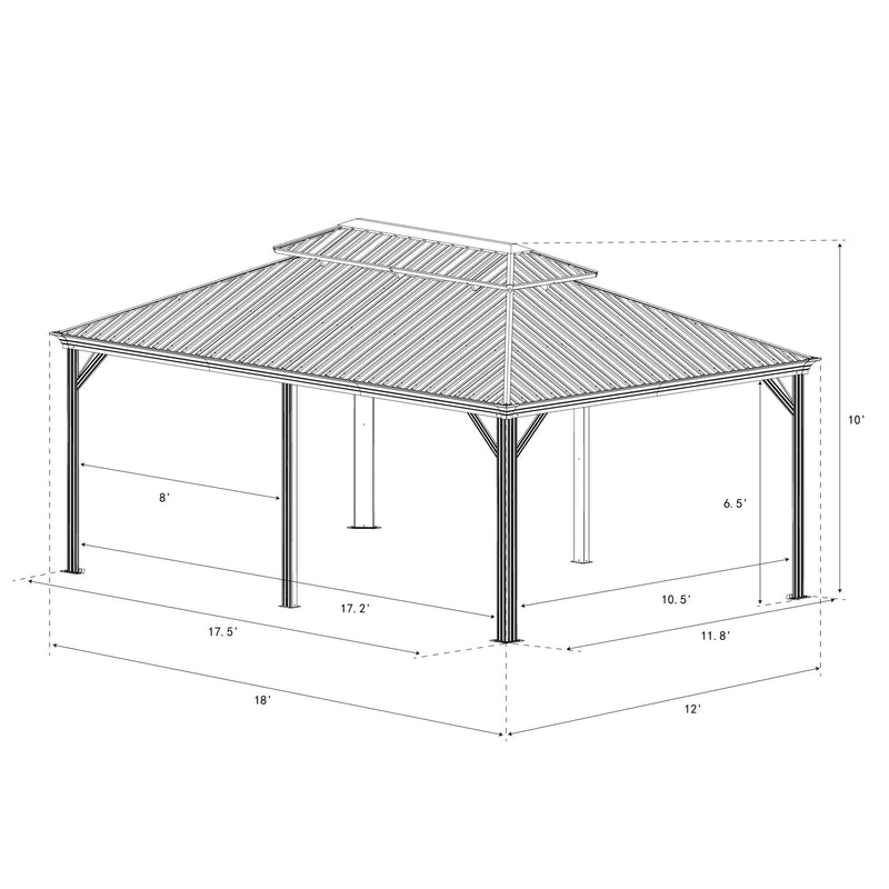 Kozyard Alexander 12' X 18' Hardtop Gazebo, Aluminum Metal Gazebo with Galvanized Steel Double Roof Canopy, Curtain and Netting, Permanent Gazebo Pavilion for Patio, Backyard, Deck, Lawn (Brown)