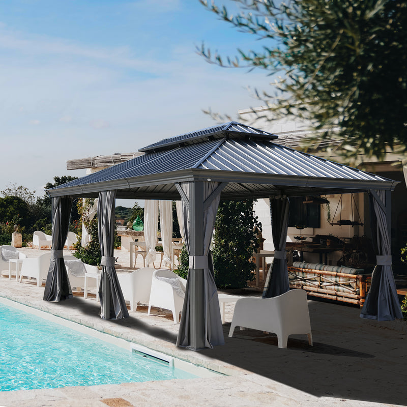 Kozyard Alexander Hardtop Aluminum Permanent Gazebo with a Mosquito Net and Privacy Sidewalls (Alexander 12'x18' (Gray))