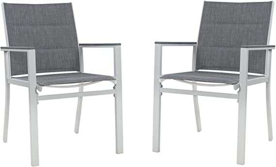 Kozyard Villa Outdoor Patio Alu. Anti-Rusty Dining Chair with White Frame, Gray Paded Textilence (4 Pack, White Chair)