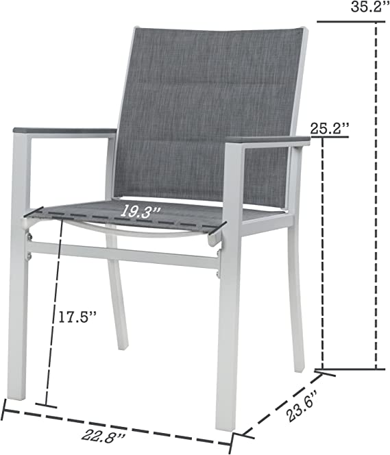 Kozyard Villa Outdoor Patio Alu. Anti-Rusty Dining Chair with White Frame, Gray Paded Textilence (4 Pack, White Chair)